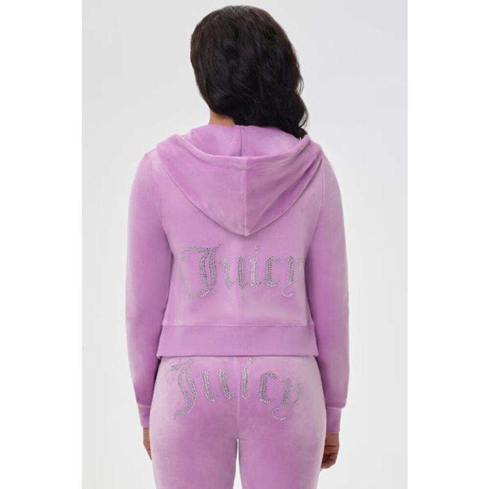NWT JUICY COUTURE Velour Tracksuit Bling Y2k Hoodie & Pant Violet Tull L